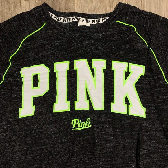 PINK Crewneck, Black Heather w/ Neon, L - Picture 3 of 6